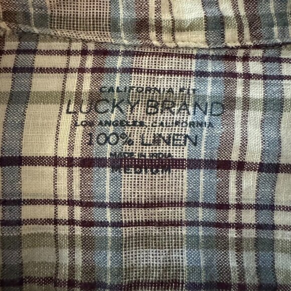 LUCKY BRAND CALIFORNIA FIT MENS LONG SLEEVE BUTTON DOWN LINEN PLAID SIZE L LARGE - Picture 6 of 12